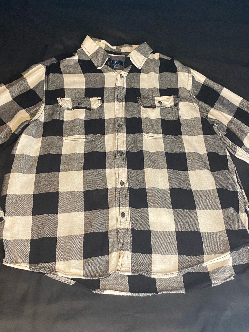 Men's Black and Cream Buffalo Plaid Button-Down Shirt Size L 42-44 By George.